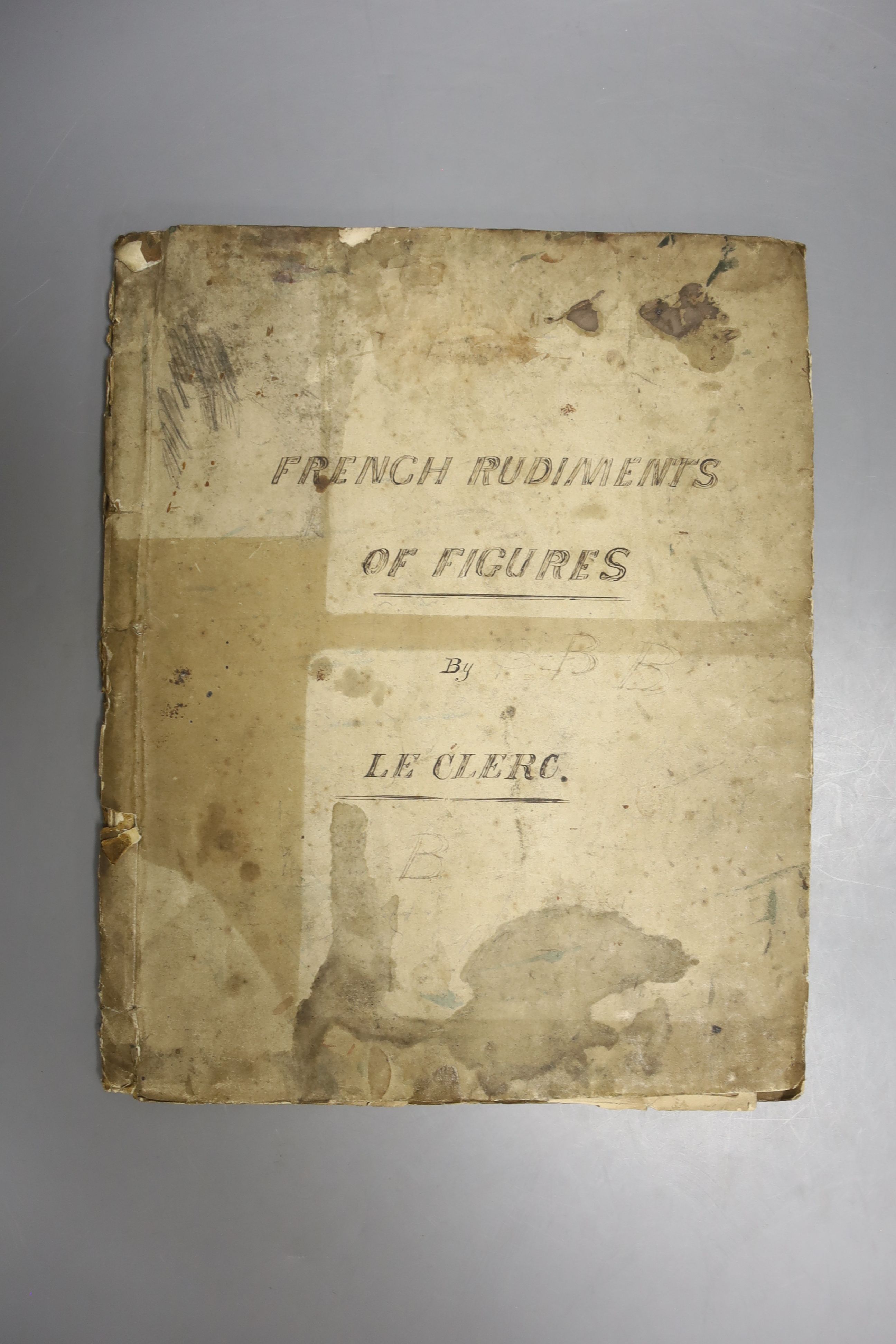 'First Number of Rudiments' published April 1810 by R. Ackermann at his Repository of Arts, Strand, London, bound with similar plates, titled French Rudiments of Figures by Le Clerc